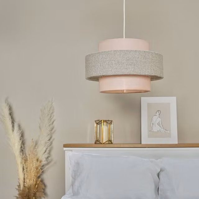 ValueLights Modern Pink and Grey Herringbone Fabric Cylinder Ceiling Pendant Light Shade