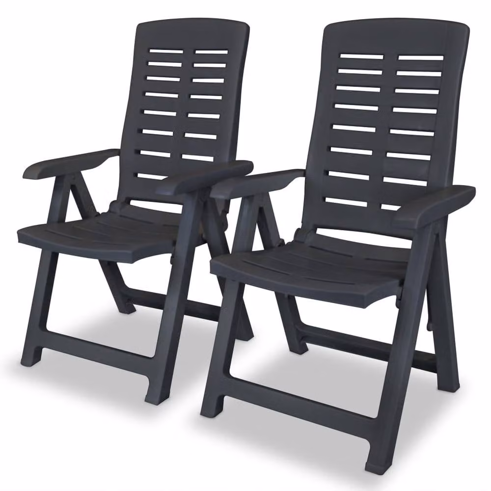 Berkfield Home Reclining Garden Chairs, 2 Piece Set in Anthracite and Black Plastic – 2