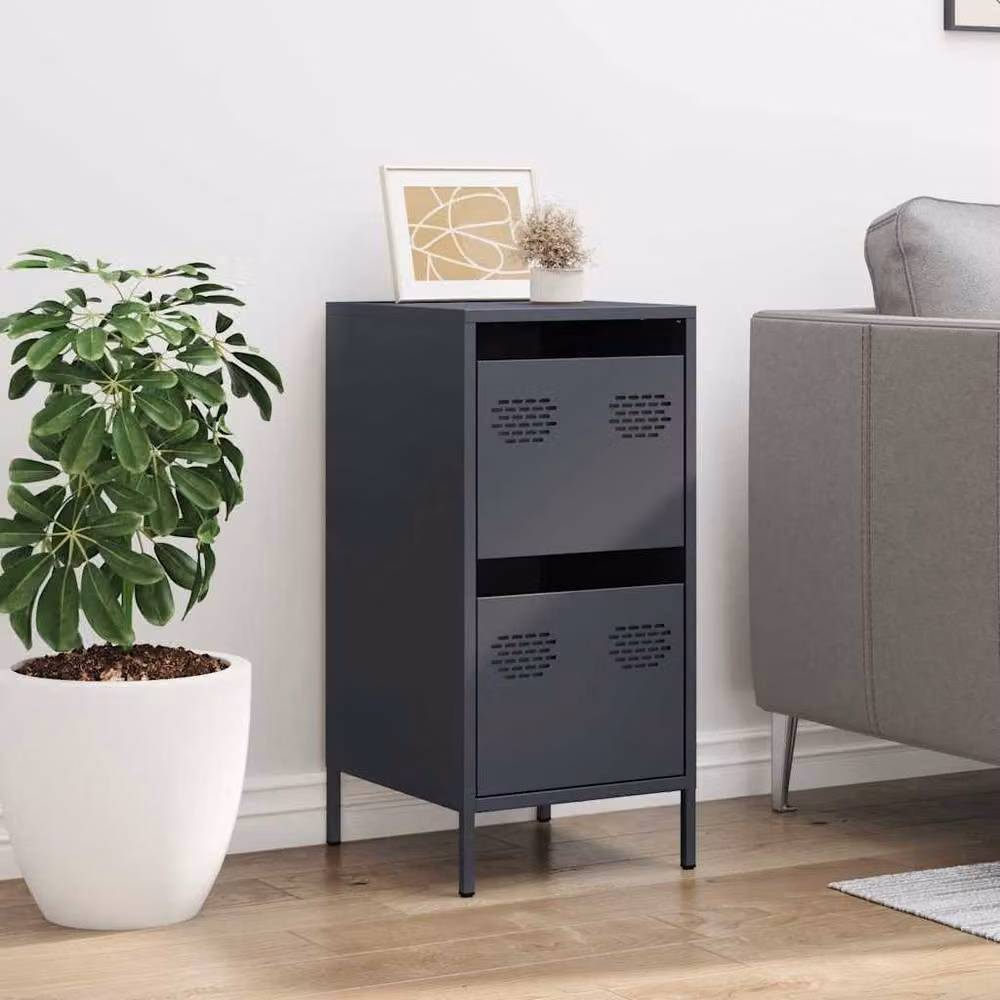 Berkfield Home Anthracite Sideboard in Matt Charcoal Metal, W/D/H: 35 x 39 x 73.5 cm – 3