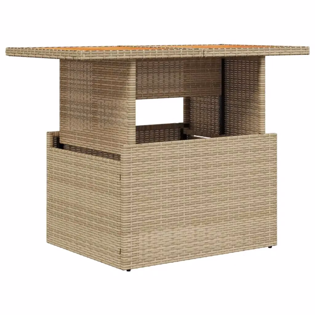 Berkfield Home Beige Garden Table with Acacia Wood and Poly Rattan, W/D/H: 100 x 55 x 73 cm – 2