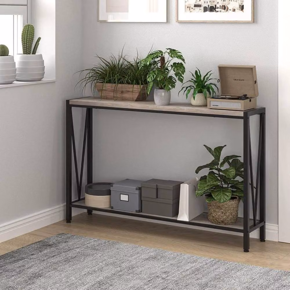 KORVIXA Grey 2-Tier Narrow Console Sofa Side Table – 3