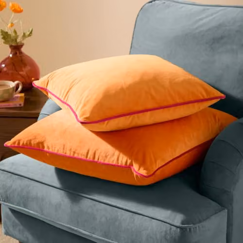 Furn Meridian Velvet Square Cushion in Orange and Pink, W/D/H: 55 x 55 x 55 cm – 4