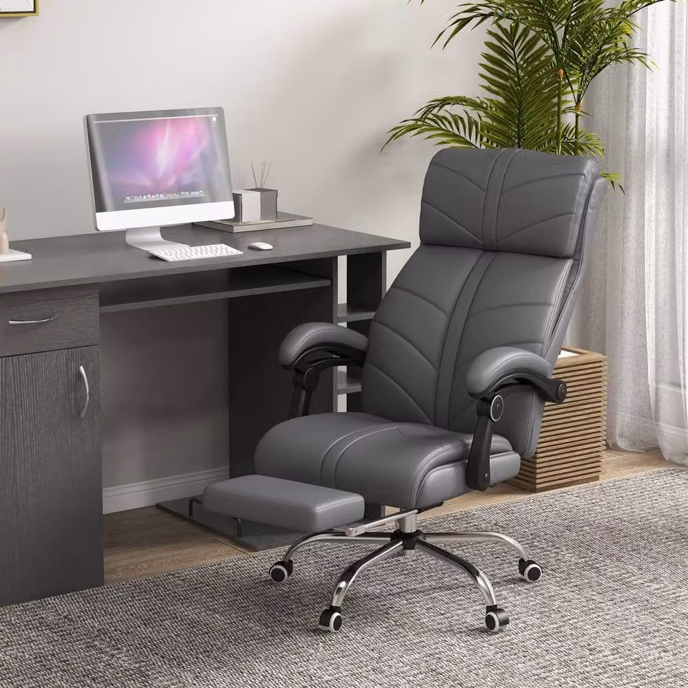 ERGOVEXA Grey High Back Vibration Massage Executive Office Chair with Headrest and Foot Ring – 3