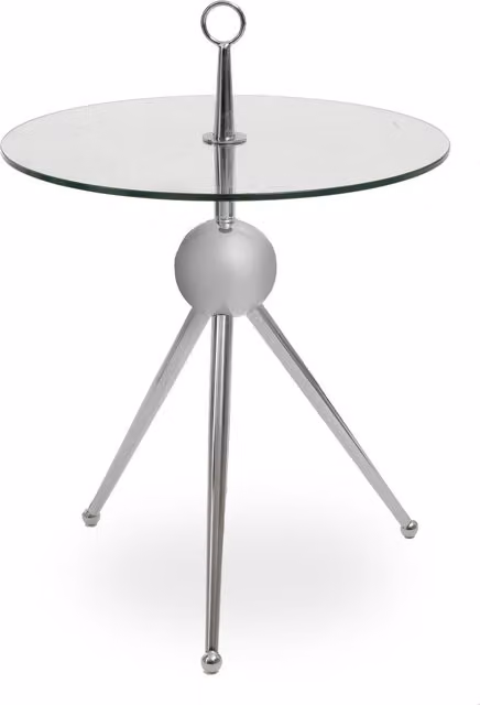 Orsina Modern Round Clear Glass Side Table with Silver Stainless Steel Tripod Stand – 1