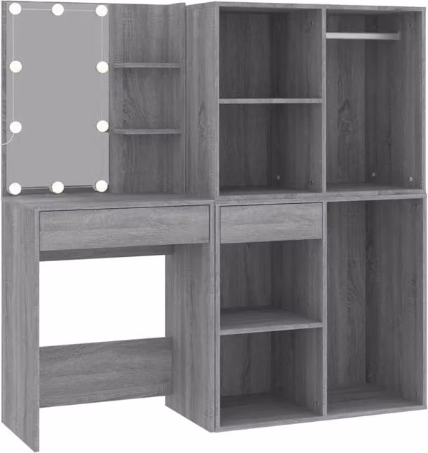 Berkfield Home Hollywood LED Dressing Table with Cabinets in Grey Matt MDF