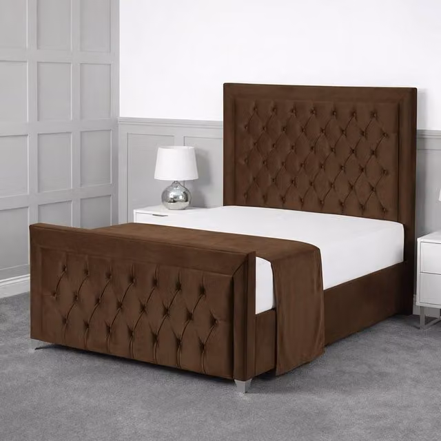 Living Comfort Bedz Ember Brown Velvet Upholstered Gas Lift Storage Bed with 48 Inch Headboard, Size: Double (W/D/H: 140 x 200 cm) – 1
