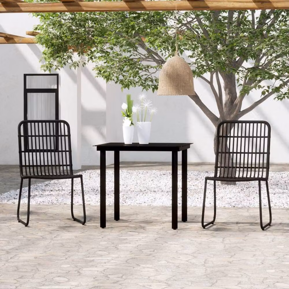 Berkfield Home 3 Piece Modern Garden Dining Set in Matt Black – 2