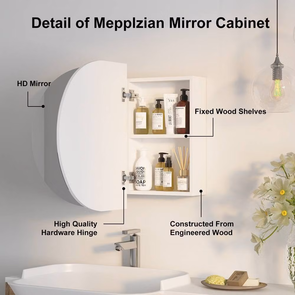 KEEPREAPER Oval Wall Mounted Bathroom Mirror Cabinet with 2 Folding Doors in White, W/D/H: 60.96 x 11.43 x 96.52 cm – 1