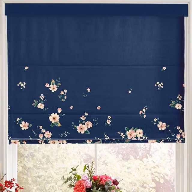 Cath Kidston Spitalfields Border Made to Measure Blackout Roman Blind in Navy Blue Floral Design