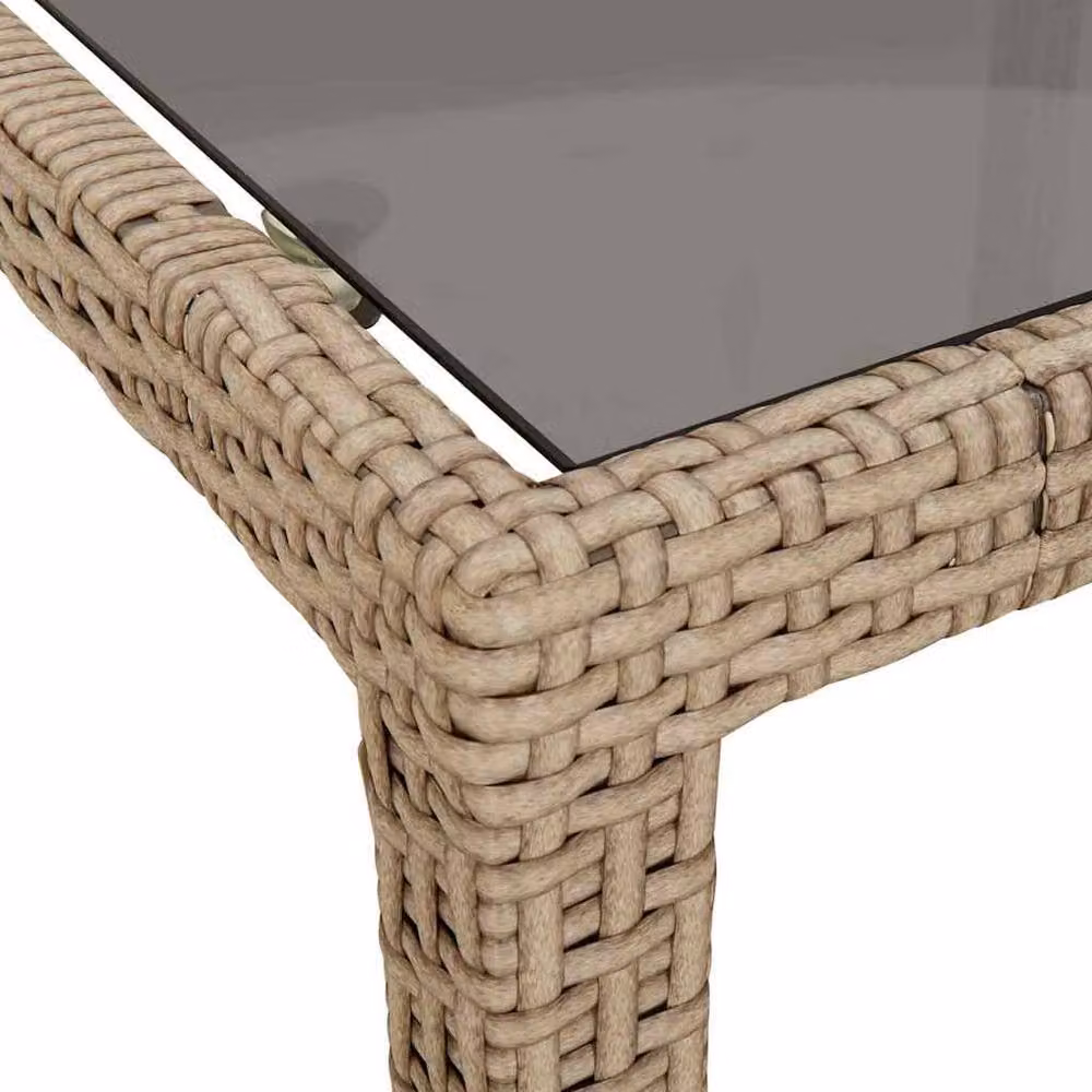 Berkfield Home Square Garden Dining Table in Beige Poly Rattan with Glass Top, W/D/H: 90 x 90 x 75 cm – 3