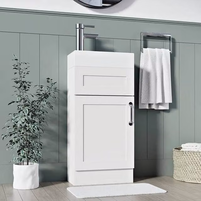 FORGEVIO Crawle White Modern Freestanding Bathroom Vanity Unit with Basin and Cabinet