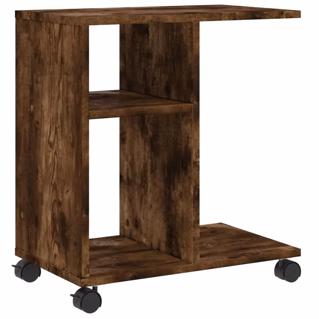 Berkfield Home Side Table with Wheels in Smoked Oak Brown, W/D/H: 50 x 30 x 55 cm – 2