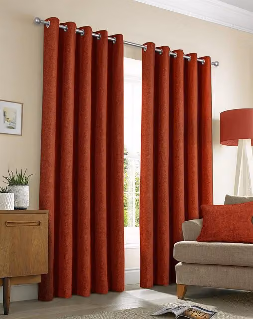 Sundour Amberley Orange Chenille Eyelet Curtains, Width: 229 cm, Drop: 183 cm