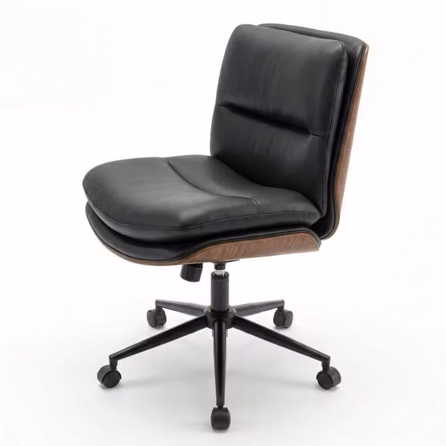 COSTWAY Black Synthetic Leather Height Adjustable Swivel Vanity Chair with Castors