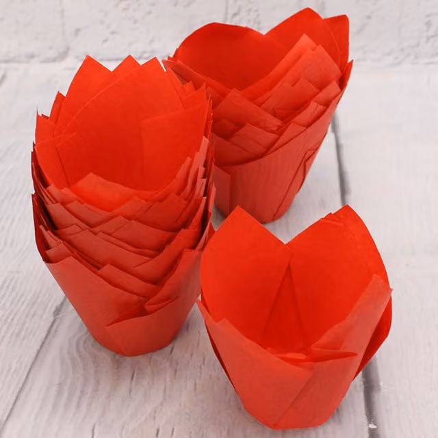 Bakery Direct Red Tulip Muffin Wraps and Cupcake Cases, 50 Pack
