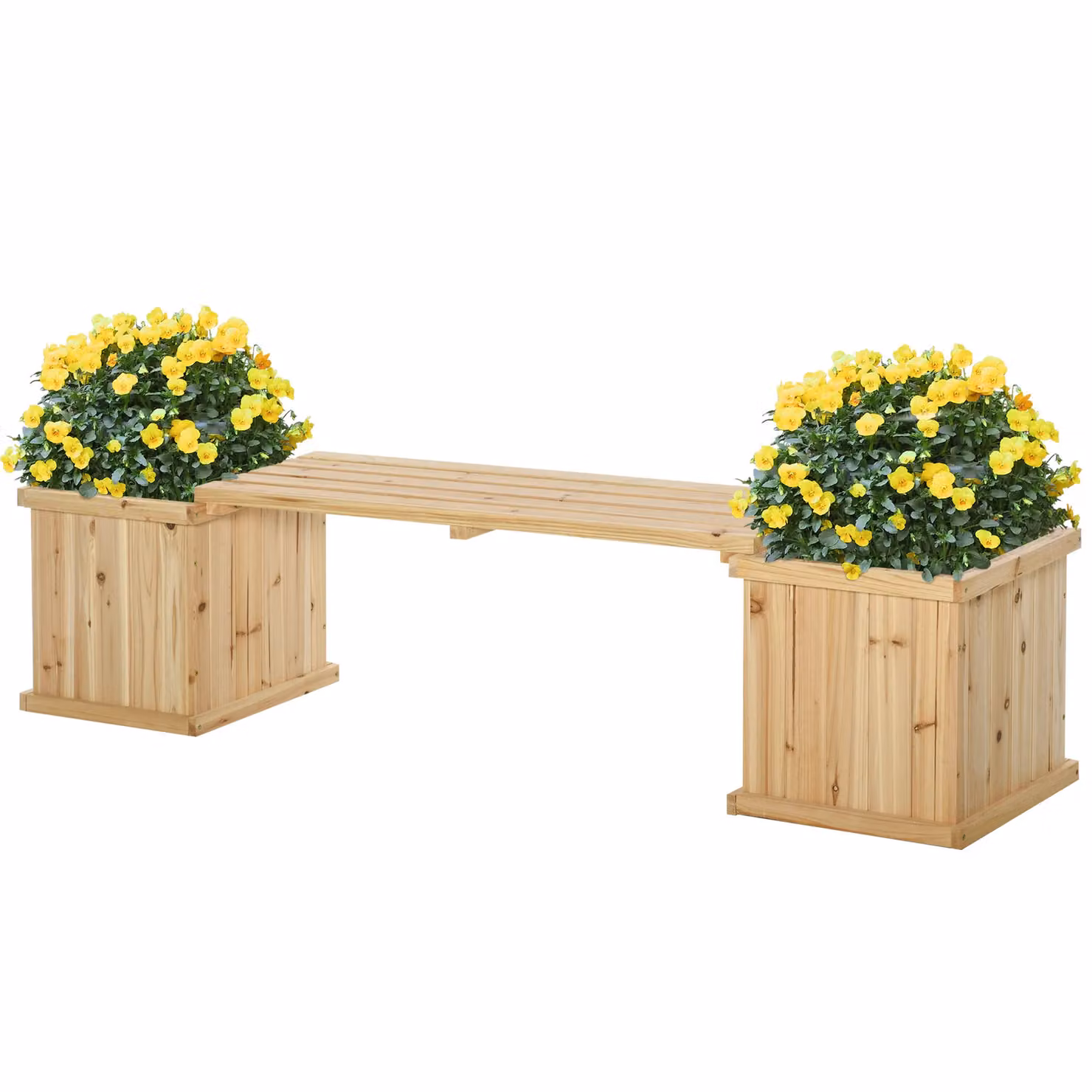 OUTSUNNY Wooden Garden Planter and Bench Combination in Natural Sand – 2
