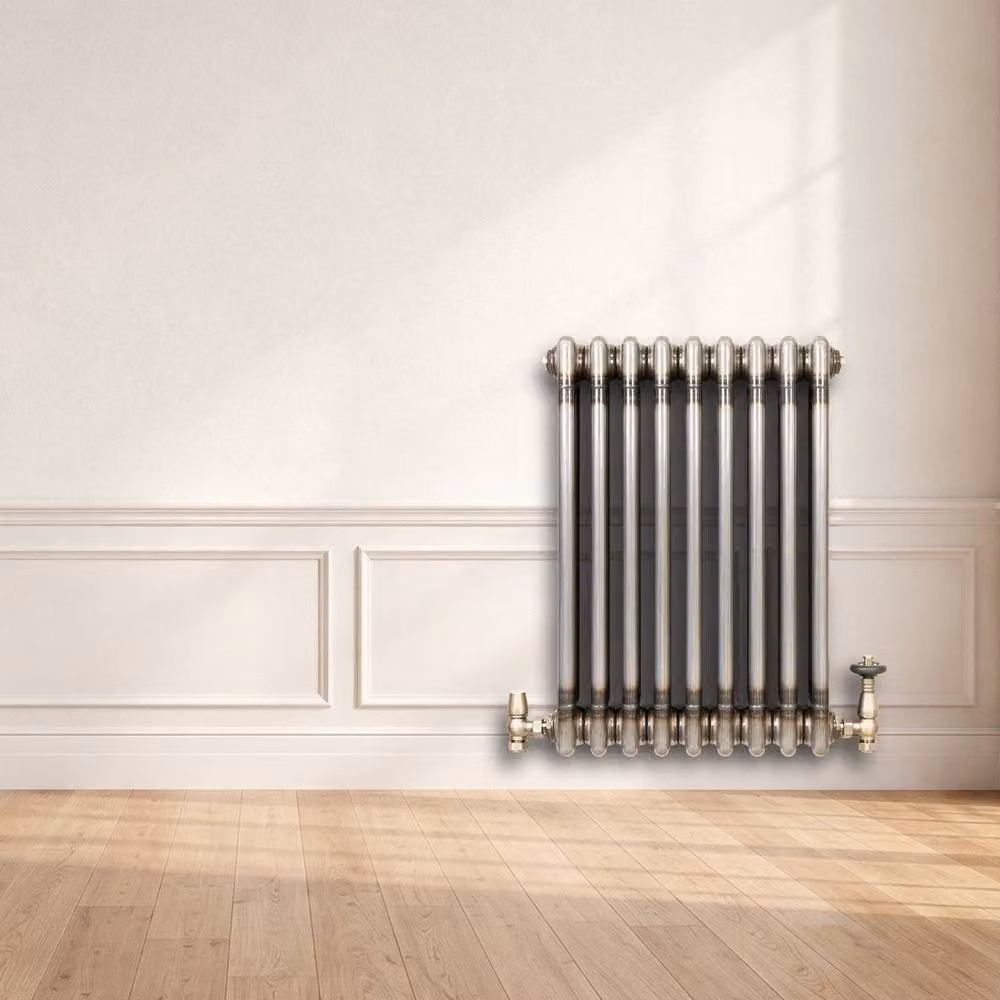 Monstershop Traditional 3 Column Steel Radiator with Integrated Valves, Silver, H: 60 cm, W: 42.5 cm – 4