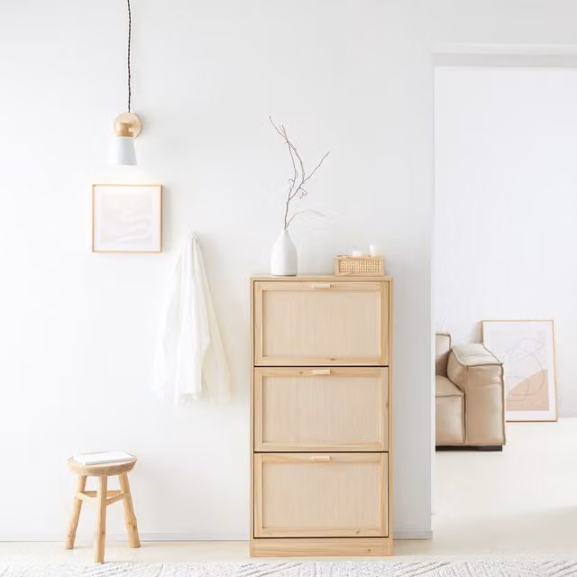 SoBuy Minimalist Wood Shoe Cabinet with 3 Tilting Compartments for Hallways