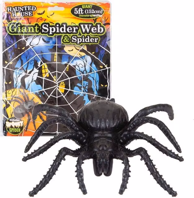 VFM e-Store Giant Halloween Spider Web with Spider Decoration in White, 154 cm