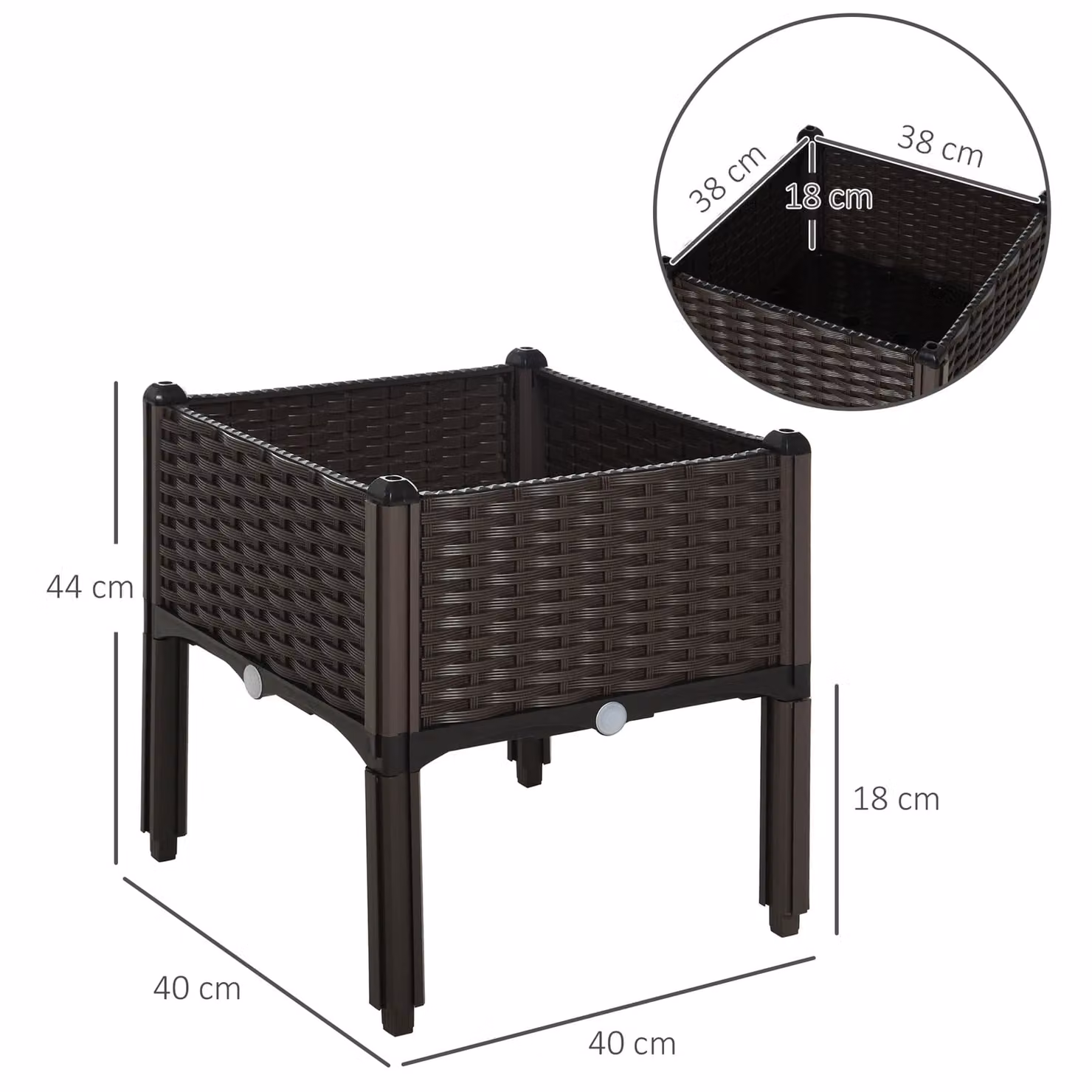 Outsunny Black Elevated Raised Garden Bed for Vegetables, Herbs and Flowers, Plastic WPC, W/D/H: 44 x 40 x 40 cm – 3