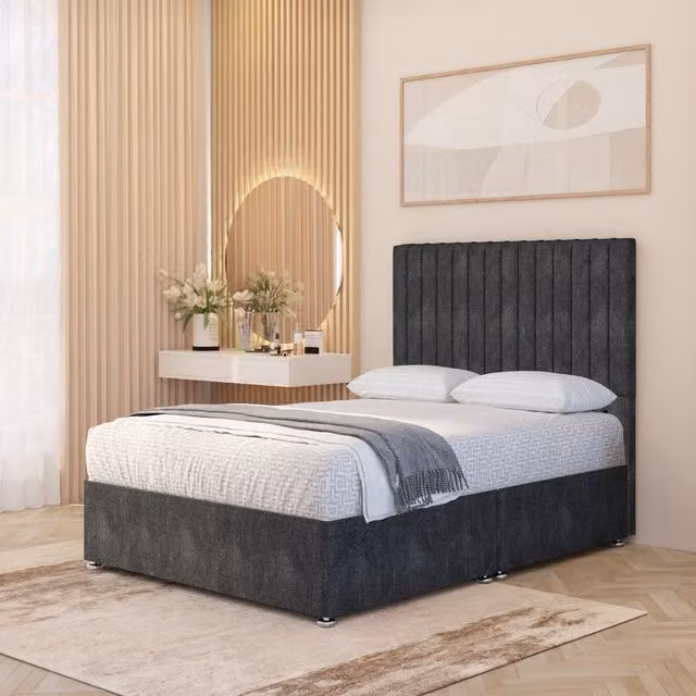 Somnior Beds Ltd Verona Tweed 4000 Pacific Pocket Spring Divan Bed Set with 54 inch Headboard and Drawers, Grey, W/D/H: 180 x 200 cm