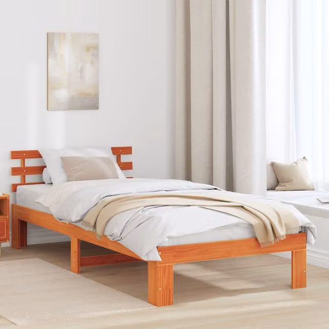 Berkfield Home Single Pine Wood Bed Frame in Waxed Brown – 1