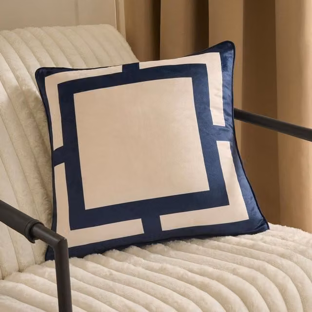OHS Square Graphic Print Cushion Covers in Blue and White, Pack of 2, W: 45 cm