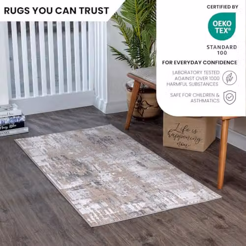 Livabliss Oujda Abstract Modern Rug in Beige and Grey, W/D/H: 80 x 150 cm – 3