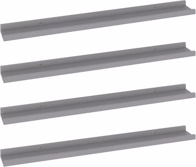 Berkfield Home Wall Mounted Shelves, 4 Piece Set, Grey, W: 80 cm, D: 9 cm, H: 3 cm