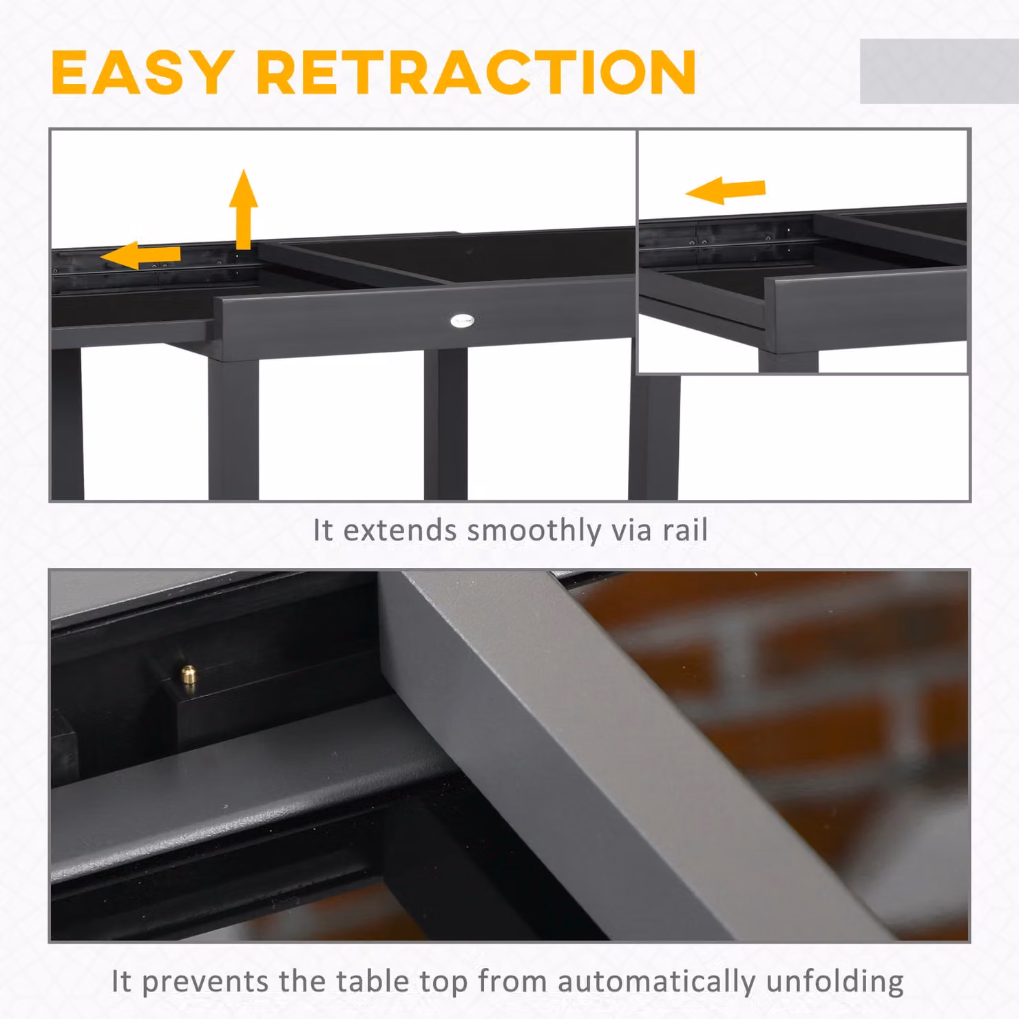 Outsunny Extendable Rectangular Garden Dining Table with Black Powder Coated Aluminium Frame and Glass Top, W: 80 cm, D: 80-160 cm, H: 75 cm – 5