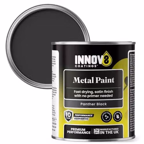 INNOV8 COATINGS Metal Paint in Black with a Satin Gloss Finish, 250 ml