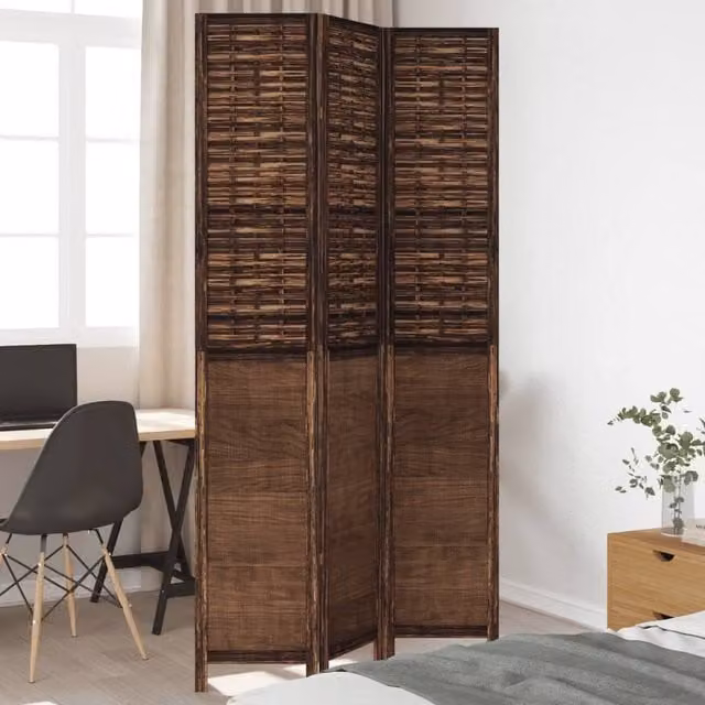 Berkfield Home 3-Panel Room Divider in Dark Brown Solid Paulownia Wood