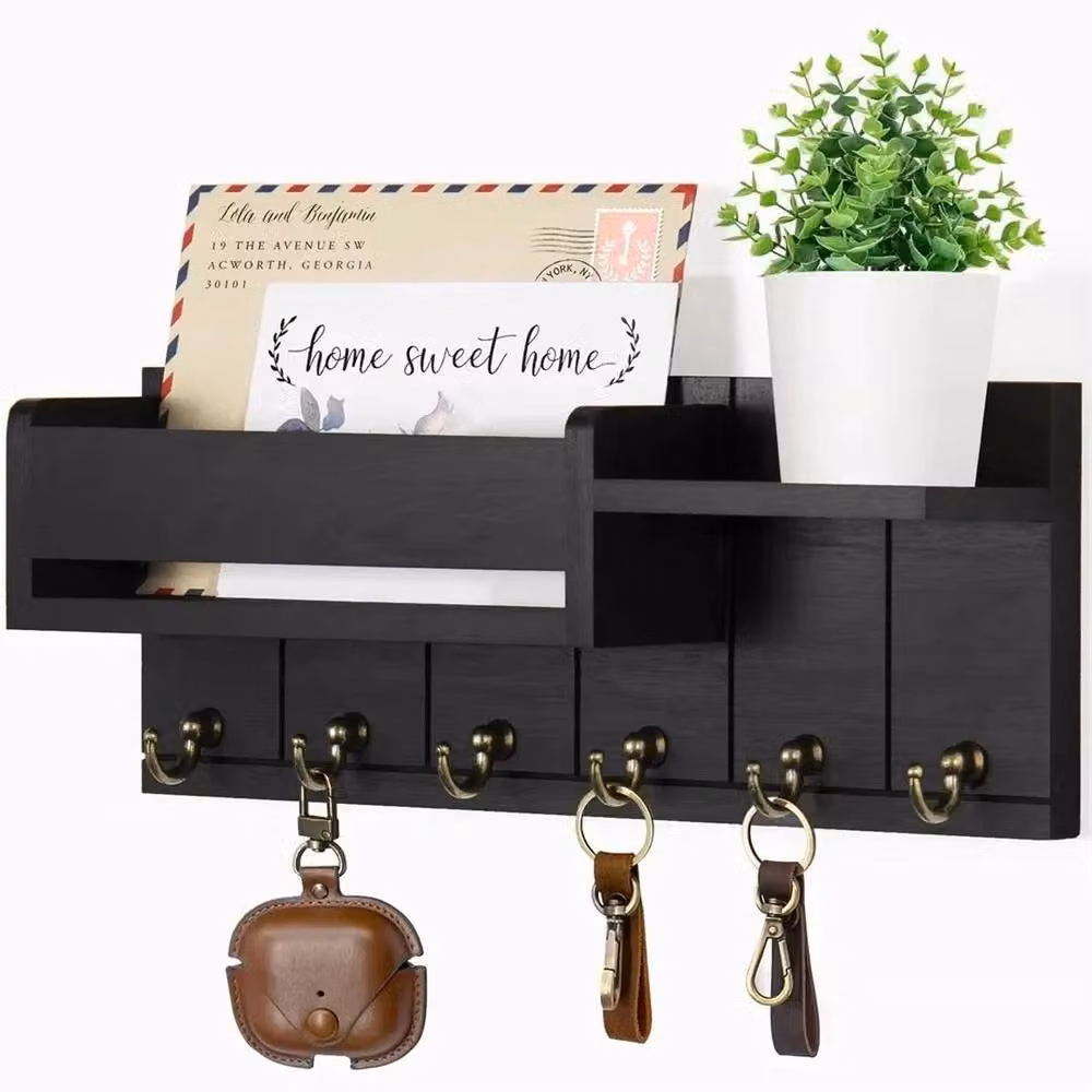 SPETLEK Black Wall Mounted Key Holder with 6 Hooks and Mail Slot, W: 52 cm, H: 100 cm – 3