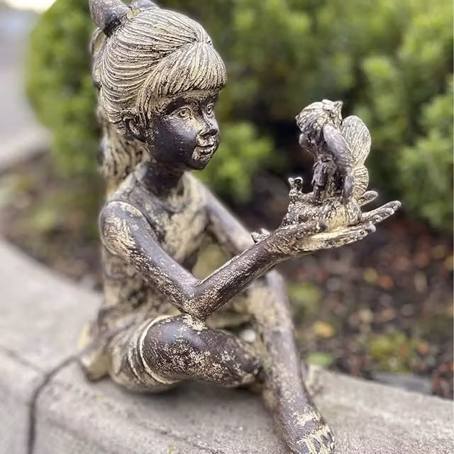 Garden Mile Rustic Brown Sitting Girl Fairy Garden Ornament Figure
