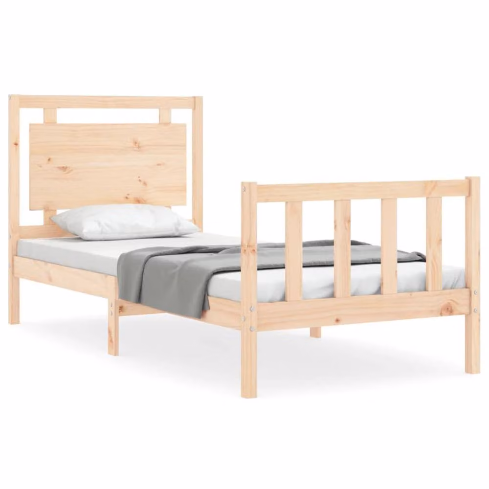 Berkfield Home Beautiful Bed Frame with Headboard in Beige Solid Pine Wood, W/D/H: 100 x 200 x 105.5 cm – 2
