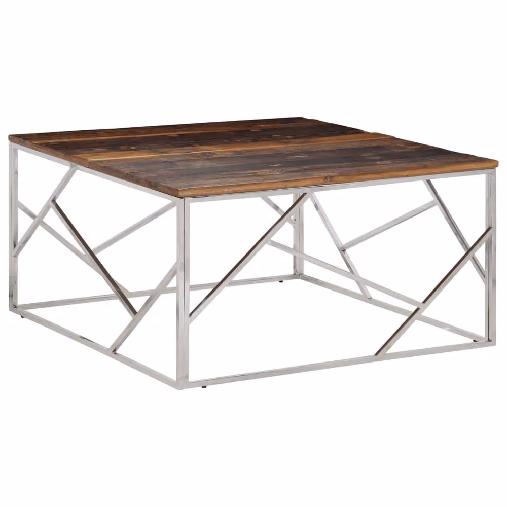 Berkfield Home Modern Square Coffee Table in Silver Stainless Steel and Solid Wood – 2