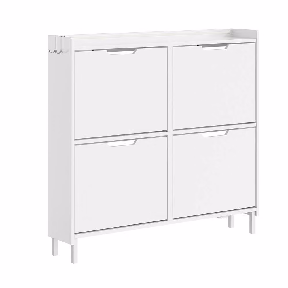 SoBuy Modern Slim White Shoe Cabinet with Tilting Compartments and Integrated Lighting – 2