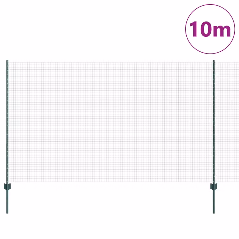 Berkfield Home Green Steel Welded Wire Fence with 5 U-Profile Posts, W: 10 m, H: 1.4 m
