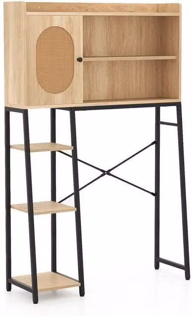 KORVIXA Over The Toilet Storage Cabinet Bathroom Organizer with Hinged Doors and Internal Shelves in Brown and Beige, W: 60 cm, H: 100 cm