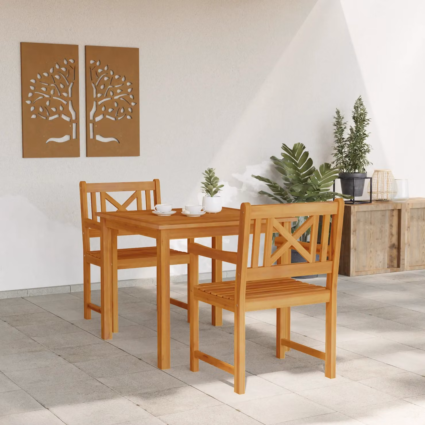 Berkfield Home 3 Piece Garden Dining Set in Brown Solid Acacia Wood – 3