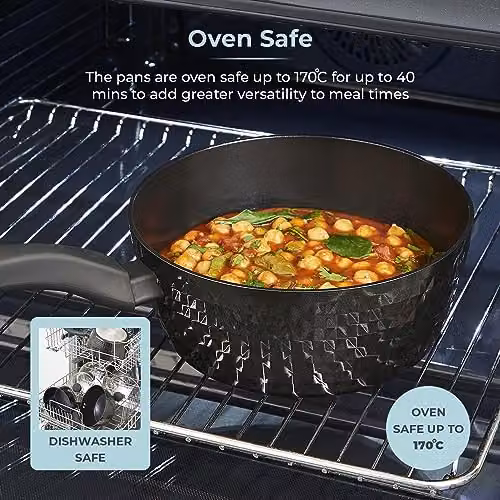 Tower Diamo 3 Piece Black Ceramic Non-Stick Saucepan Set with Glass Lids – 5