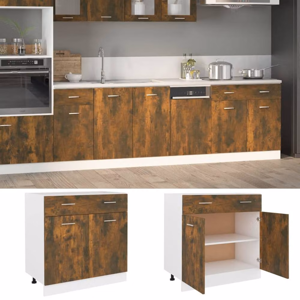Berkfield Home Smoked Oak Drawer Bottom Cabinet in Brown, W/D/H: 80 x 46 x 81.5 cm – 2