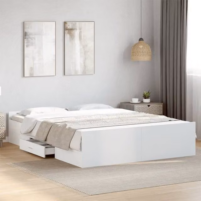 Berkfield Home Bed Frame with Drawers, White, W: 140 cm, D: 200 cm