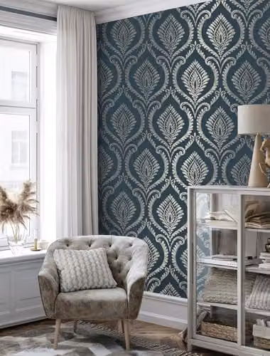 Fine Decor Crown Estelle Damask Sidewall Navy Blue Washable Floral Wallpaper – 2