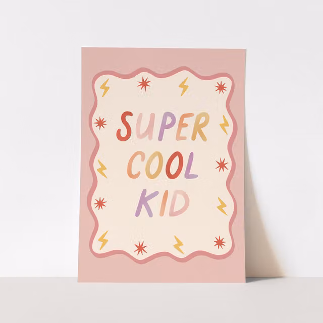 Kid of the Village Super Cool Kid Fine Art Paper Poster in Pink and Multicolour, W: 50 cm, H: 70 cm