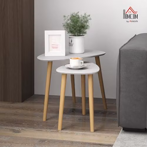 HOMCOM Set of 2 Nesting Coffee Tables with Oval MDF Tops and Four Legs in Grey – 2