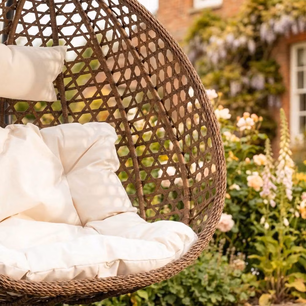 Rosewood & Stone Home Saltram Single Egg Chair in Cream and Brown with Metal Frame and Cushions – 2