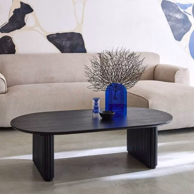 sweeek Oval Coffee Table in Black Oak Veneer and Rubberwood, W/D/H: 65 x 35 x 12 cm