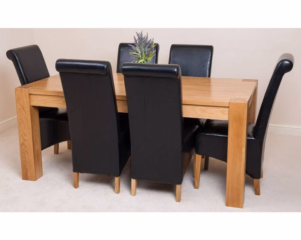 Thats Furniture Kuba Oak Dining Table and 6 Montana Black Leather Chairs Set, W/D/H: 180 x 90 x 78 cm – 6