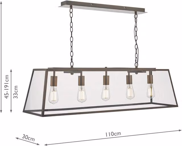 Dar ACA0564 Suspended Vintage Pendant Light in Gold and Transparent Glass, Height Adjustable and Dimmable